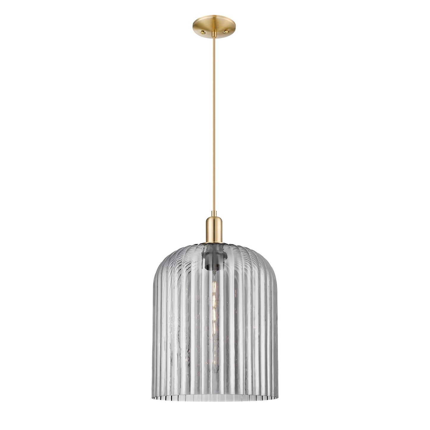 Innovations Bridal Veil 12in 1-Light Mini Pendant | Industrial Champagne Bronze Steel and Light Smoke Ribbed Glass | Kitchen | Model 716-1P-CB-G559-12SM