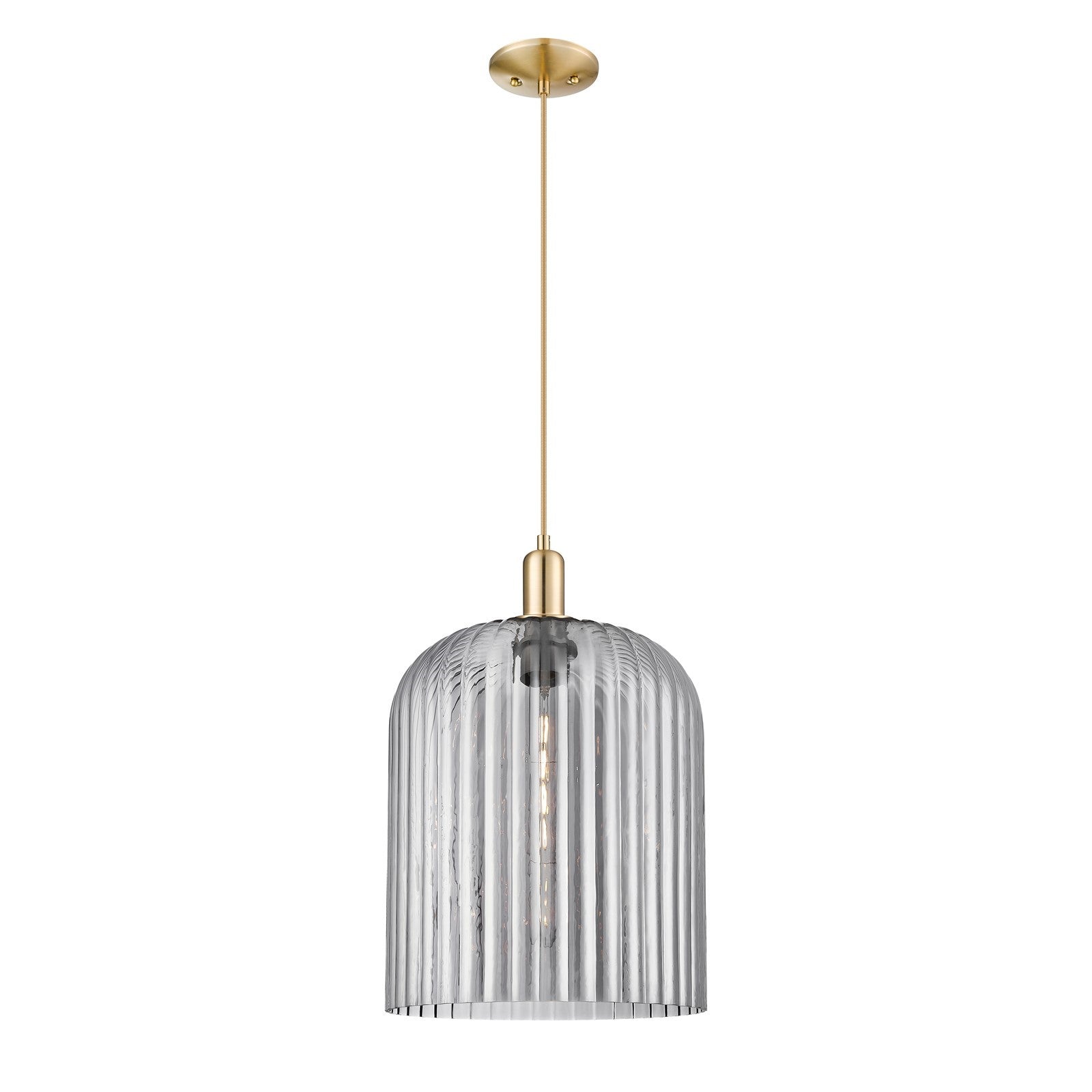 Innovations Bridal Veil 12in 1-Light Mini Pendant | Industrial Champagne Bronze Steel and Light Smoke Ribbed Glass | Kitchen | Model 716-1P-CB-G559-12SM