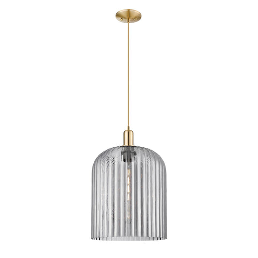 Innovations Bridal Veil 12in 1-Light Mini Pendant | Industrial Champagne Bronze Steel and Light Smoke Ribbed Glass | Kitchen | Model 716-1P-CB-G559-12SM