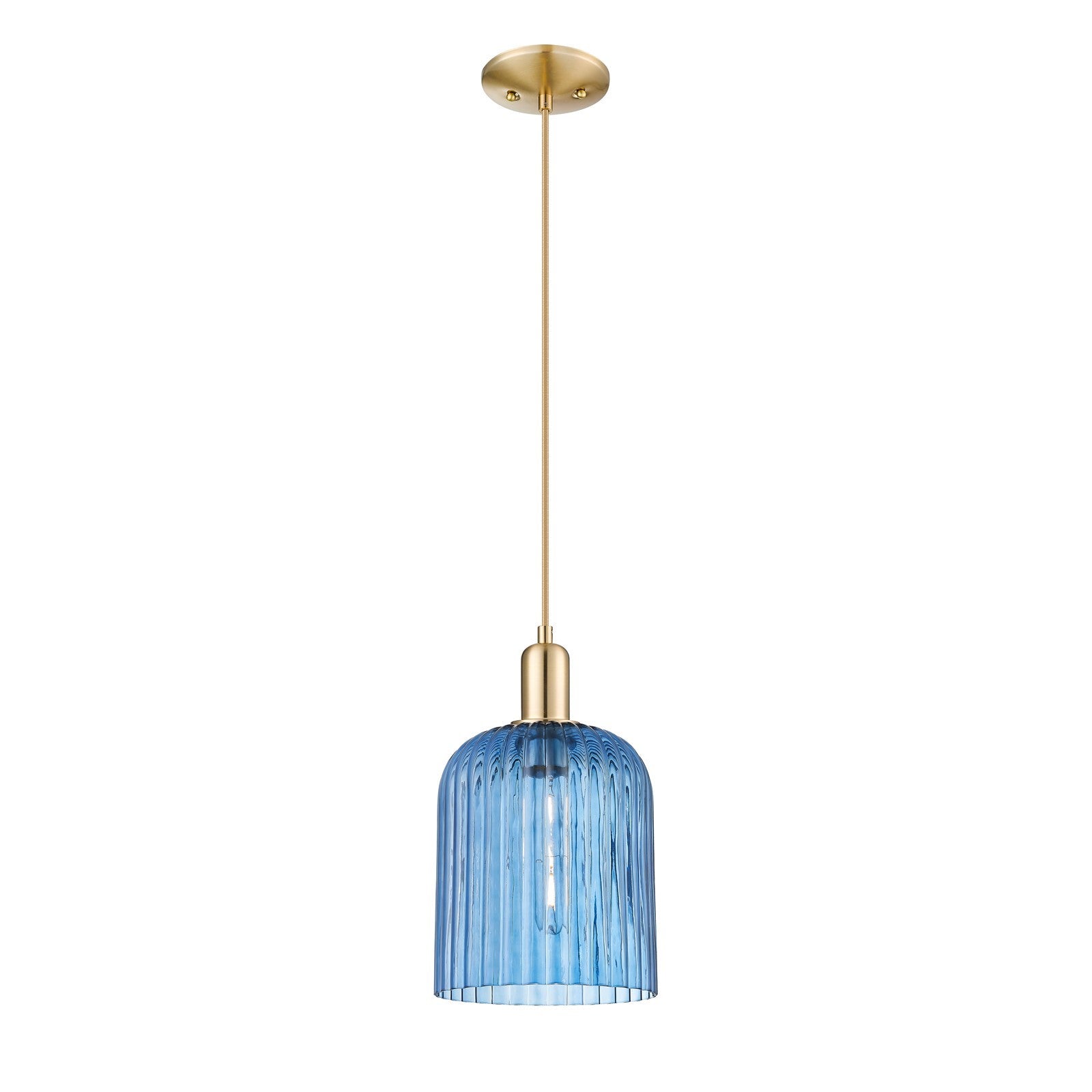 Innovations Bridal Veil 8in 1-Light Mini Pendant | Industrial Champagne Bronze Steel and Princess Blue Ribbed Glass | Kitchen | Model 716-1P-CB-G559-8BL