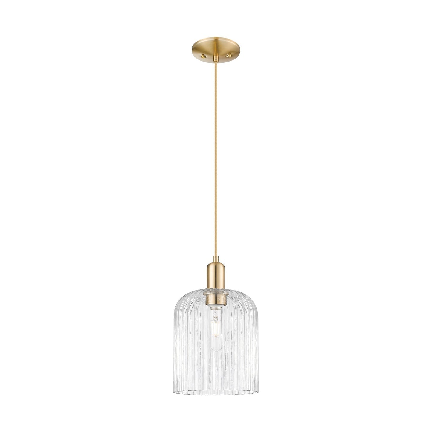 Innovations Bridal Veil 8in 1-Light Mini Pendant | Industrial Champagne Bronze Steel and Clear Ribbed Glass | Kitchen Island & | Model 716-1P-CB-G559-8CL