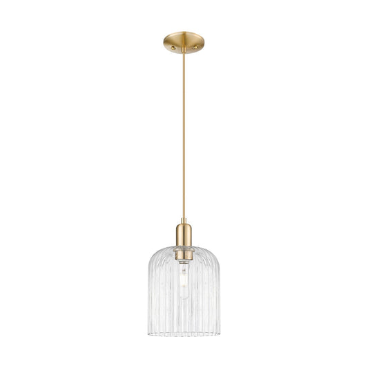 Innovations Bridal Veil 8in 1-Light Mini Pendant | Industrial Champagne Bronze Steel and Clear Ribbed Glass | Kitchen Island & | Model 716-1P-CB-G559-8CL