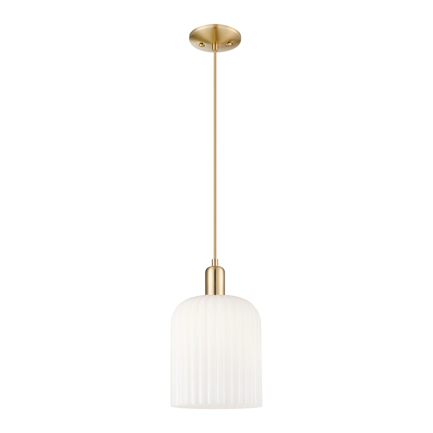 Innovations Bridal Veil 8in 1-Light Mini Pendant | Industrial Champagne Bronze and Gloss White Ribbed Glass | Kitchen Island & | Model 716-1P-CB-G559-8GWH