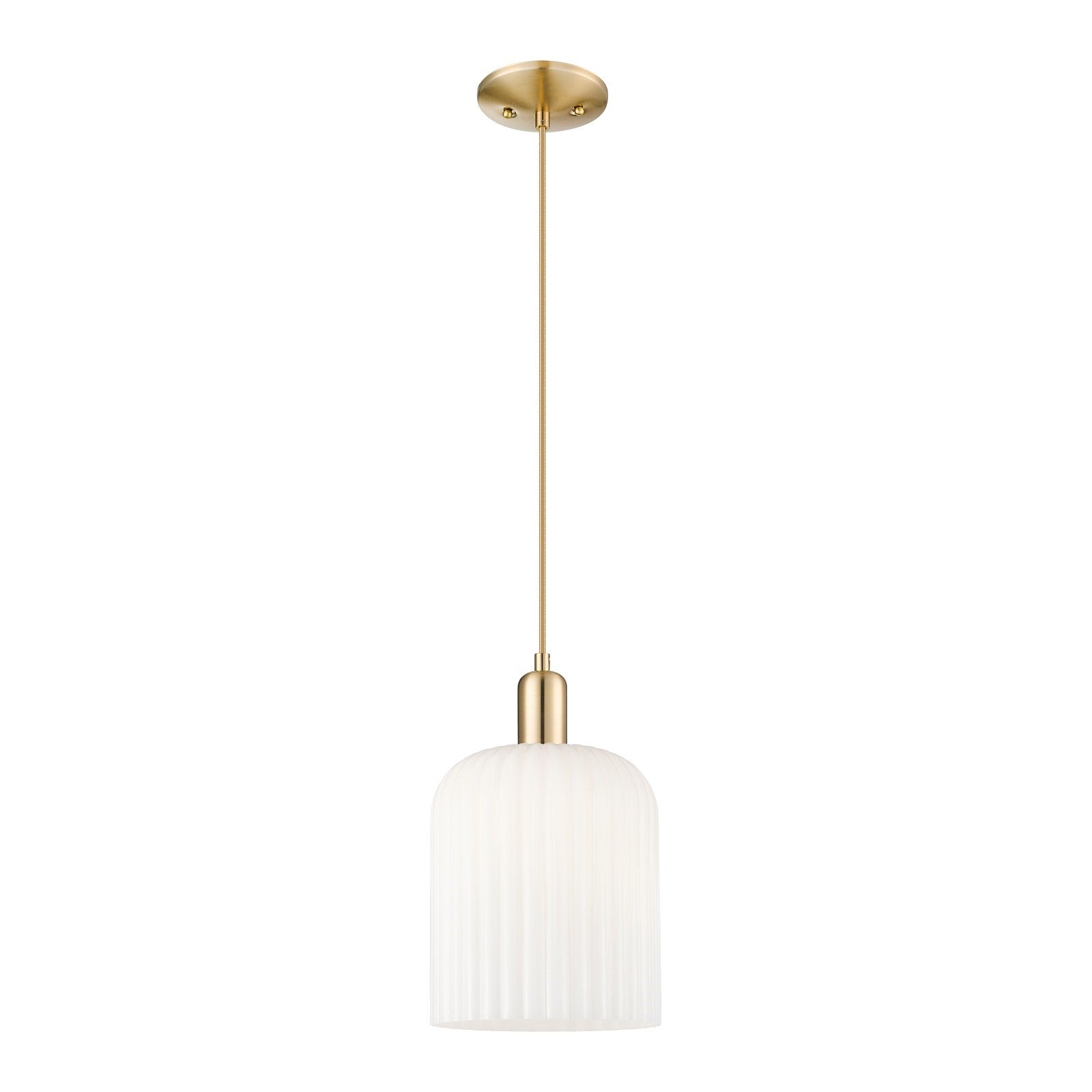 Innovations Bridal Veil 8in 1-Light Mini Pendant | Industrial Champagne Bronze and Gloss White Ribbed Glass | Kitchen Island & | Model 716-1P-CB-G559-8GWH