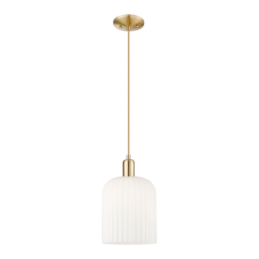 Innovations Bridal Veil 8in 1-Light Mini Pendant | Industrial Champagne Bronze and Gloss White Ribbed Glass | Kitchen Island & | Model 716-1P-CB-G559-8GWH