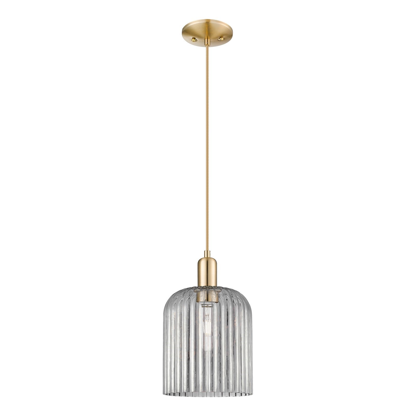 Innovations Bridal Veil 8in 1-Light Mini Pendant | Industrial Champagne Bronze Steel and Light Smoke Ribbed Glass | Kitchen | Model 716-1P-CB-G559-8SM