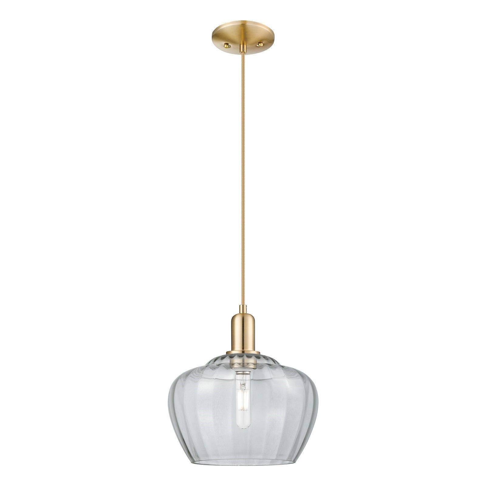 Innovations Fenton 11in 1-Light Mini Pendant | Industrial Champagne Bronze Steel and Clear Ribbed Glass | Kitchen Island & Dining | Model 716-1P-CB-G92-L