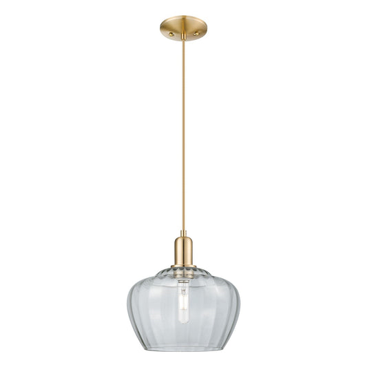 Innovations Fenton 11in 1-Light Mini Pendant | Industrial Champagne Bronze Steel and Clear Ribbed Glass | Kitchen Island & Dining | Model 716-1P-CB-G92-L