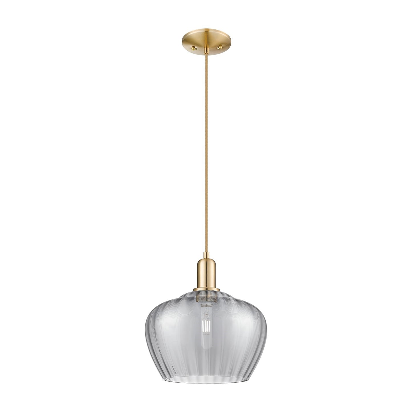 Innovations Fenton 11in 1-Light Mini Pendant | Industrial Champagne Bronze Steel and Light Smoke Ribbed Glass | Kitchen Island & | Model 716-1P-CB-G93-L