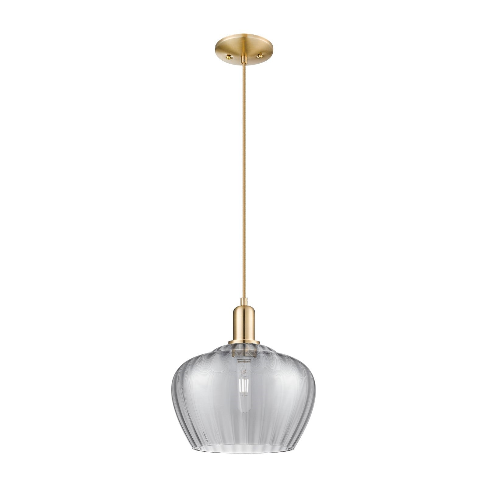 Innovations Fenton 11in 1-Light Mini Pendant | Industrial Champagne Bronze Steel and Light Smoke Ribbed Glass | Kitchen Island & | Model 716-1P-CB-G93-L