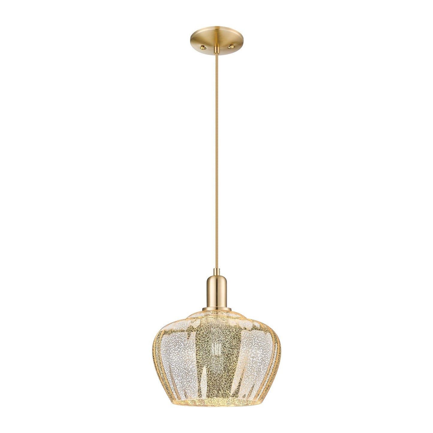 Innovations Fenton 11in 1-Light Mini Pendant | Industrial Champagne Bronze Steel and Mercury Ribbed Glass | Kitchen Island & | Model 716-1P-CB-G96-L