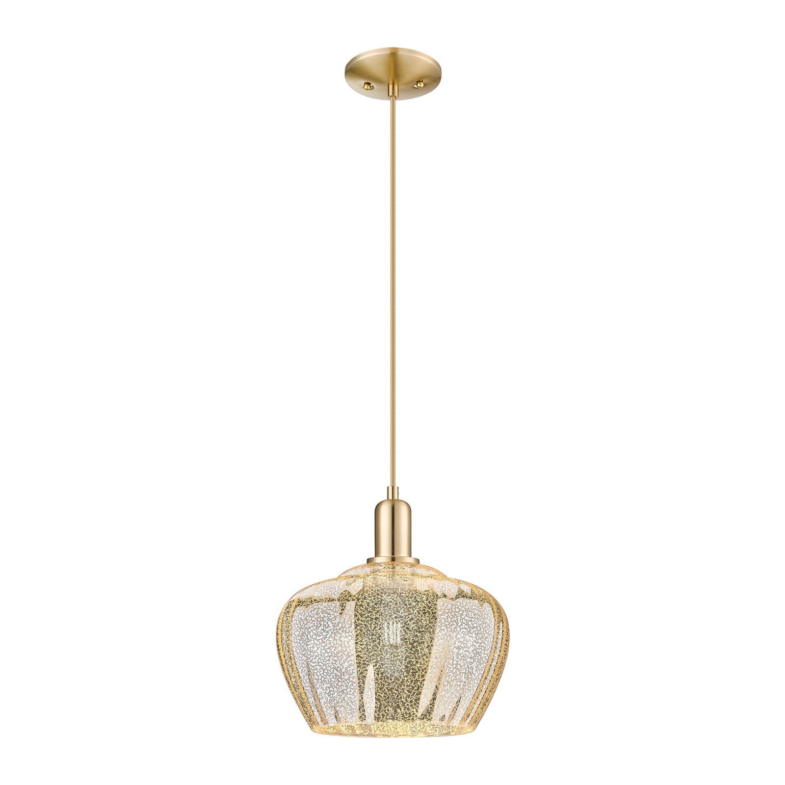 Innovations Fenton 11in 1-Light Mini Pendant | Industrial Champagne Bronze Steel and Mercury Ribbed Glass | Kitchen Island & | Model 716-1P-CB-G96-L