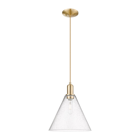 Innovations Berkshire Glass 12in 1-Light Mini Pendant | Industrial Champagne Bronze Steel and Seedy Glass | Kitchen Island & | Model 716-1P-CB-GBC-124
