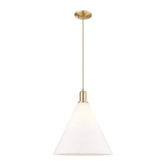 Innovations Berkshire Glass 16in 1-Light Mini Pendant | Industrial Champagne Bronze Steel and Matte White Glass | Kitchen Island | Model 716-1P-CB-GBC-161