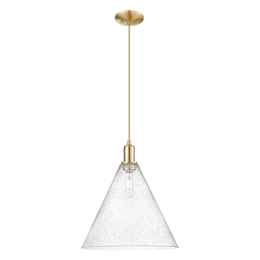 Innovations Berkshire Glass 16in 1-Light Mini Pendant | Industrial Champagne Bronze Steel and Seedy Glass | Kitchen Island & | Model 716-1P-CB-GBC-164