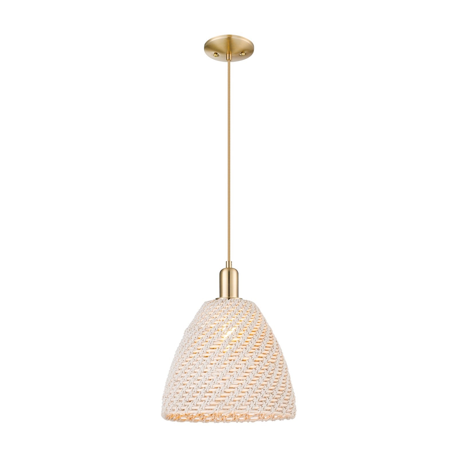 Innovations Bristol Natural 12in 1-Light Mini Pendant | Farmhouse Champagne Bronze Steel and Natural Fiber Dome Shade | Model 716-1P-CB-NBD-12-NAT