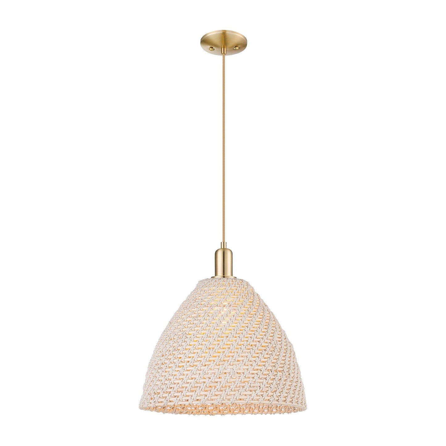 Innovations Bristol Natural 16in 1-Light Mini Pendant | Farmhouse Champagne Bronze Steel and Natural Fiber Dome Shade | Model 716-1P-CB-NBD-16-NAT