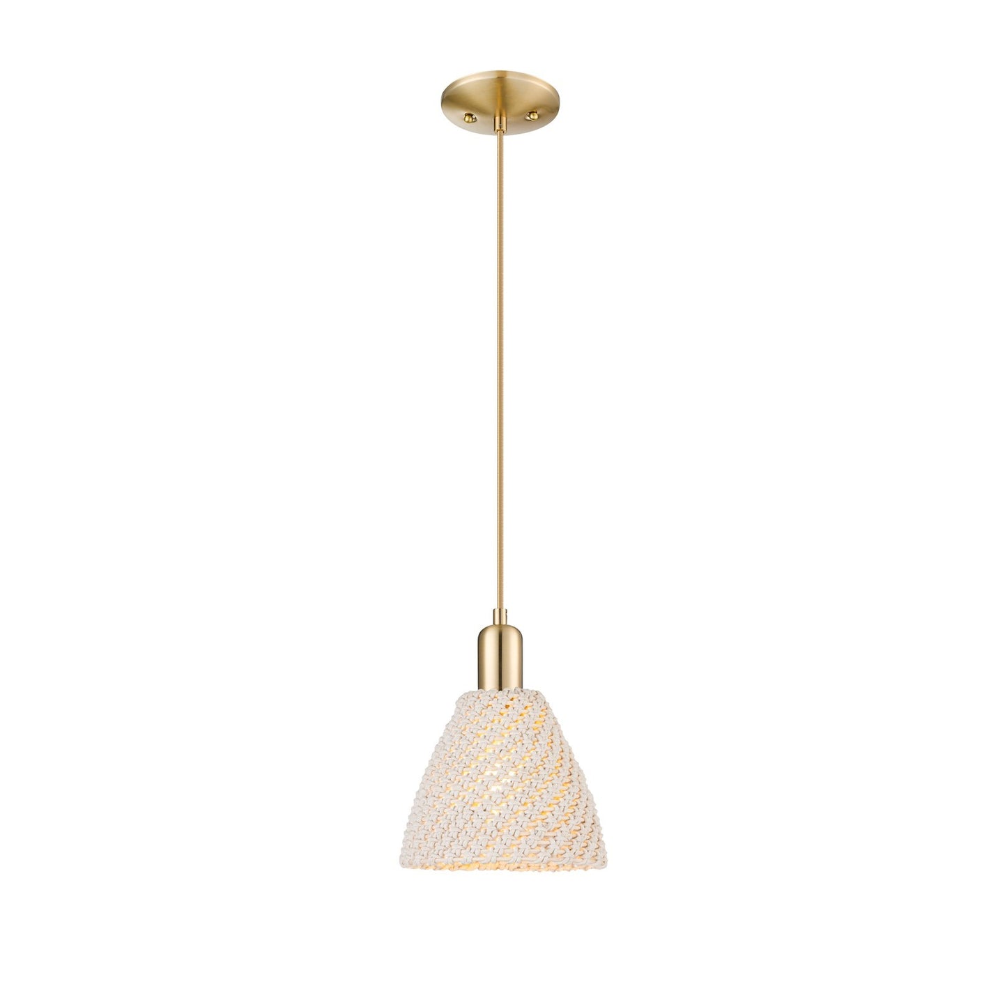 Innovations Bristol Natural 8in 1-Light Mini Pendant | Farmhouse Champagne Bronze Steel and Natural Fiber Dome Shade | Model 716-1P-CB-NBD-75-NAT