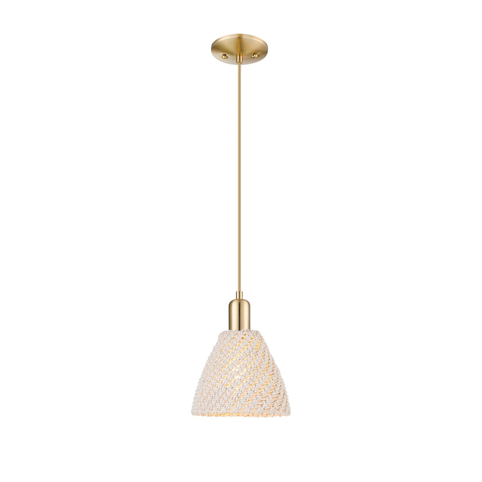 Innovations Bristol Natural 8in 1-Light Mini Pendant | Farmhouse Champagne Bronze Steel and Natural Fiber Dome Shade | Model 716-1P-CB-NBD-75-NAT