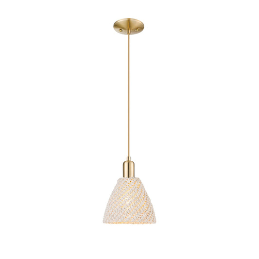 Innovations Bristol Natural 8in 1-Light Mini Pendant | Farmhouse Champagne Bronze Steel and Natural Fiber Dome Shade | Model 716-1P-CB-NBD-75-NAT