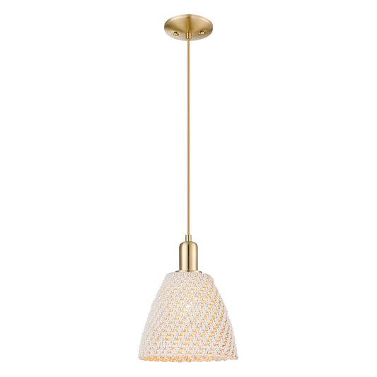 Innovations Bristol Natural 9in 1-Light Mini Pendant | Farmhouse Champagne Bronze Steel and Natural Fiber Dome Shade | Kitchen | Model 716-1P-CB-NBD-9-NAT