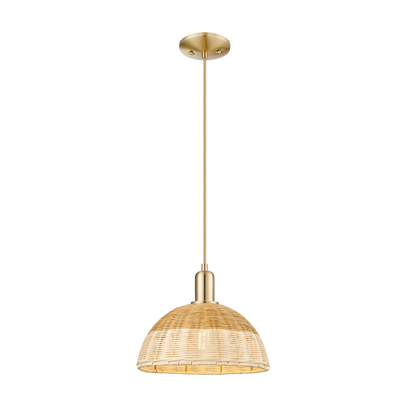 Innovations Natural Ballston Dome 12in 1-Light Mini Pendant | Farmhouse Champagne Bronze Steel and Natural Fiber Dome Shade | Model 716-1P-CB-NBD2-12-NAT