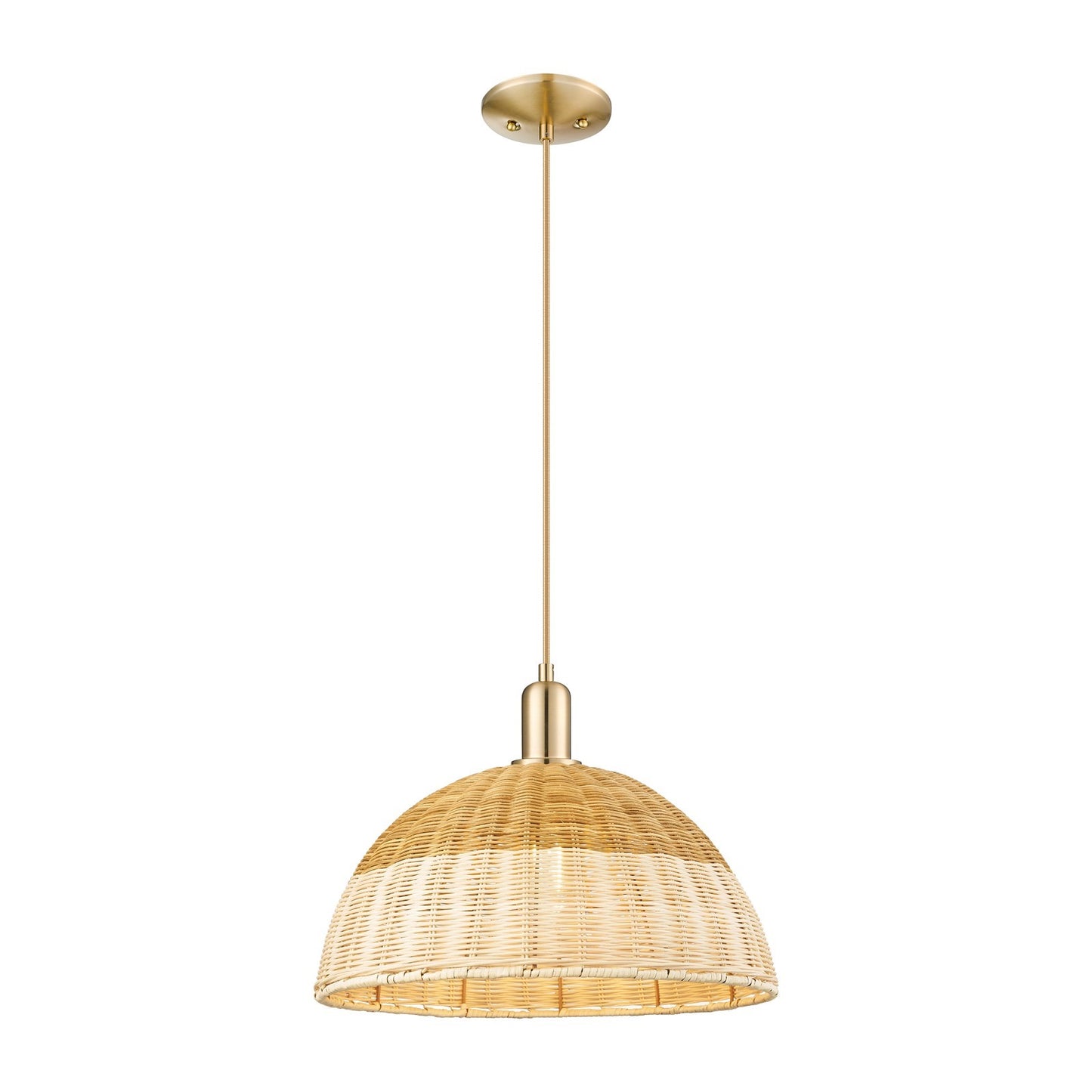 Innovations Natural Ballston Dome 16in 1-Light Mini Pendant | Farmhouse Champagne Bronze Steel and Natural Fiber Basketweave | Model 716-1P-CB-NBD2-16-NAT