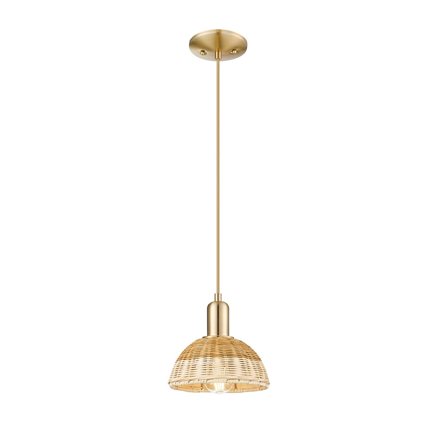 Innovations Natural Ballston Dome 7.5in 1-Light Mini Pendant | Farmhouse Champagne Bronze Steel and Natural Fiber Dome Shade | Model 716-1P-CB-NBD2-75-NAT