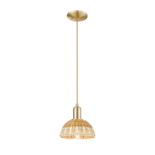 Innovations Natural Ballston Dome 7.5in 1-Light Mini Pendant | Farmhouse Champagne Bronze Steel and Natural Fiber Dome Shade | Model 716-1P-CB-NBD2-75-NAT