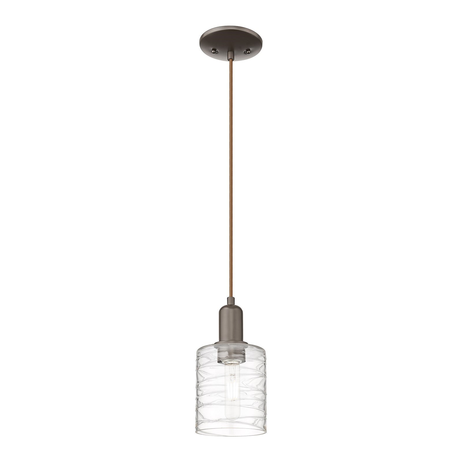 Innovations Cobbleskill 5in 1-Light Mini Pendant | Industrial Oil Rubbed Bronze Steel and Deco Swirl Glass | Kitchen Island & | Model 716-1P-OB-G1113