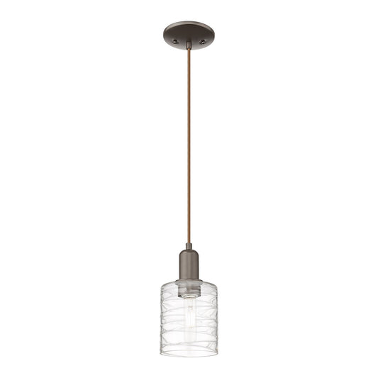Innovations Cobbleskill 5in 1-Light Mini Pendant | Industrial Oil Rubbed Bronze Steel and Deco Swirl Glass | Kitchen Island & | Model 716-1P-OB-G1113
