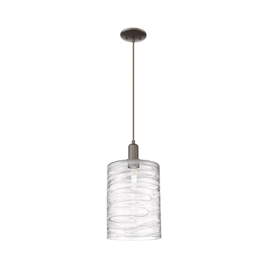 Innovations Cobbleskill 9in 1-Light Mini Pendant | Industrial Oil Rubbed Bronze Steel and Deco Swirl Glass | Kitchen Island & | Model 716-1P-OB-G1113-L