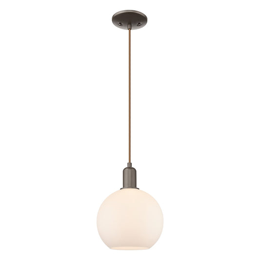 Innovations Athens 10in 1-Light Mini Pendant | Industrial Oil Rubbed Bronze and Matte White Glass | Kitchen Island & Dining Room | Model 716-1P-OB-G121-10