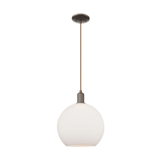 Innovations Athens 12in 1-Light Mini Pendant | Industrial Oil Rubbed Bronze and Matte White Glass | Kitchen Island & Dining Room | Model 716-1P-OB-G121-12