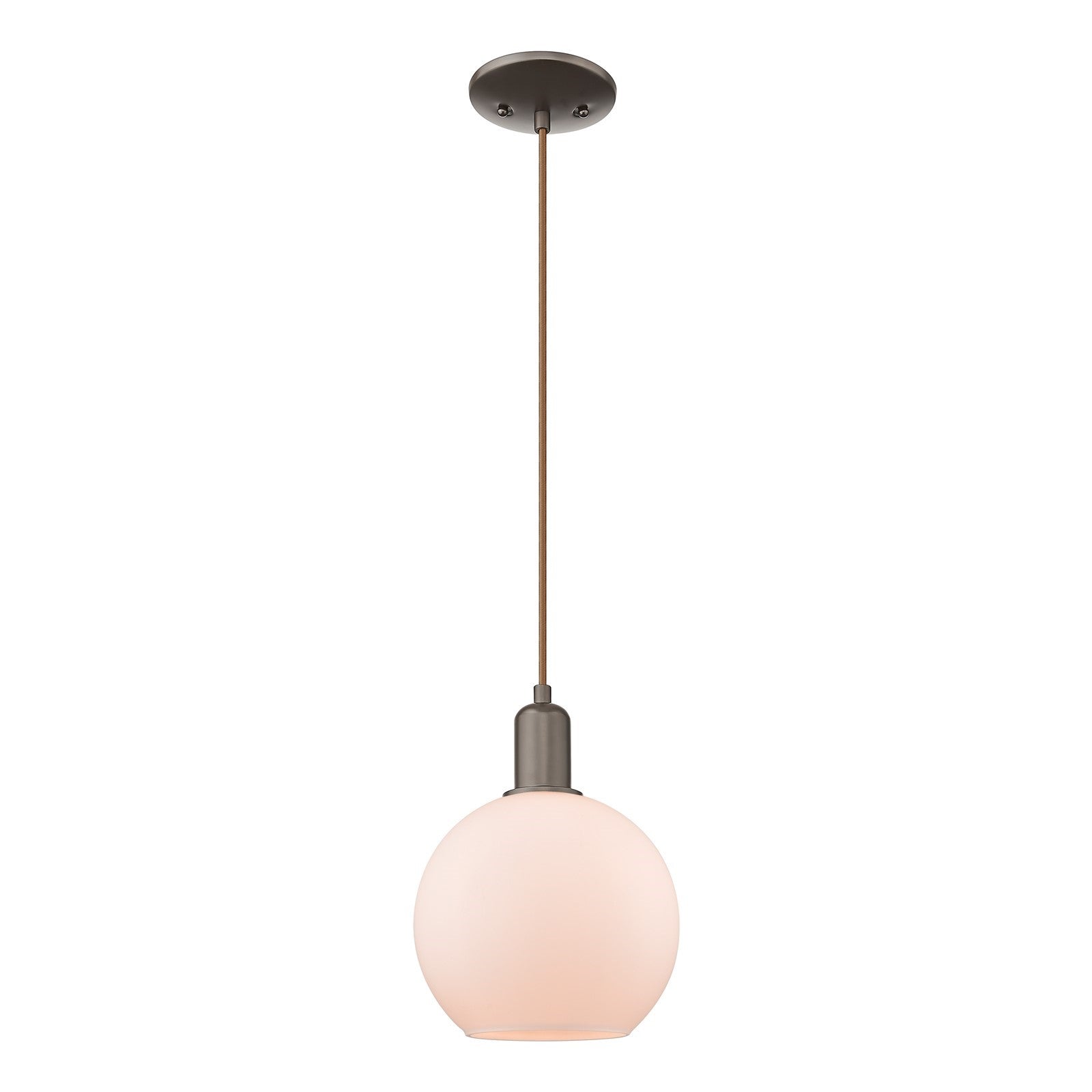 Innovations Athens 8in 1-Light Mini Pendant | Industrial Oil Rubbed Bronze Steel and Matte White Glass | Kitchen Island & Dining | Model 716-1P-OB-G121-8