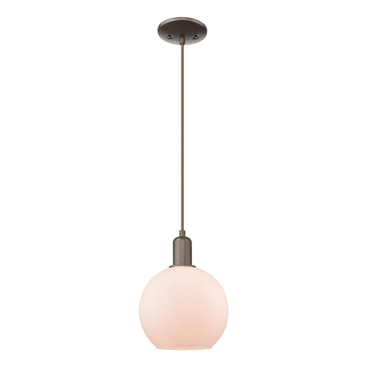Innovations Athens 8in 1-Light Mini Pendant | Industrial Oil Rubbed Bronze Steel and Matte White Glass | Kitchen Island & Dining | Model 716-1P-OB-G121-8