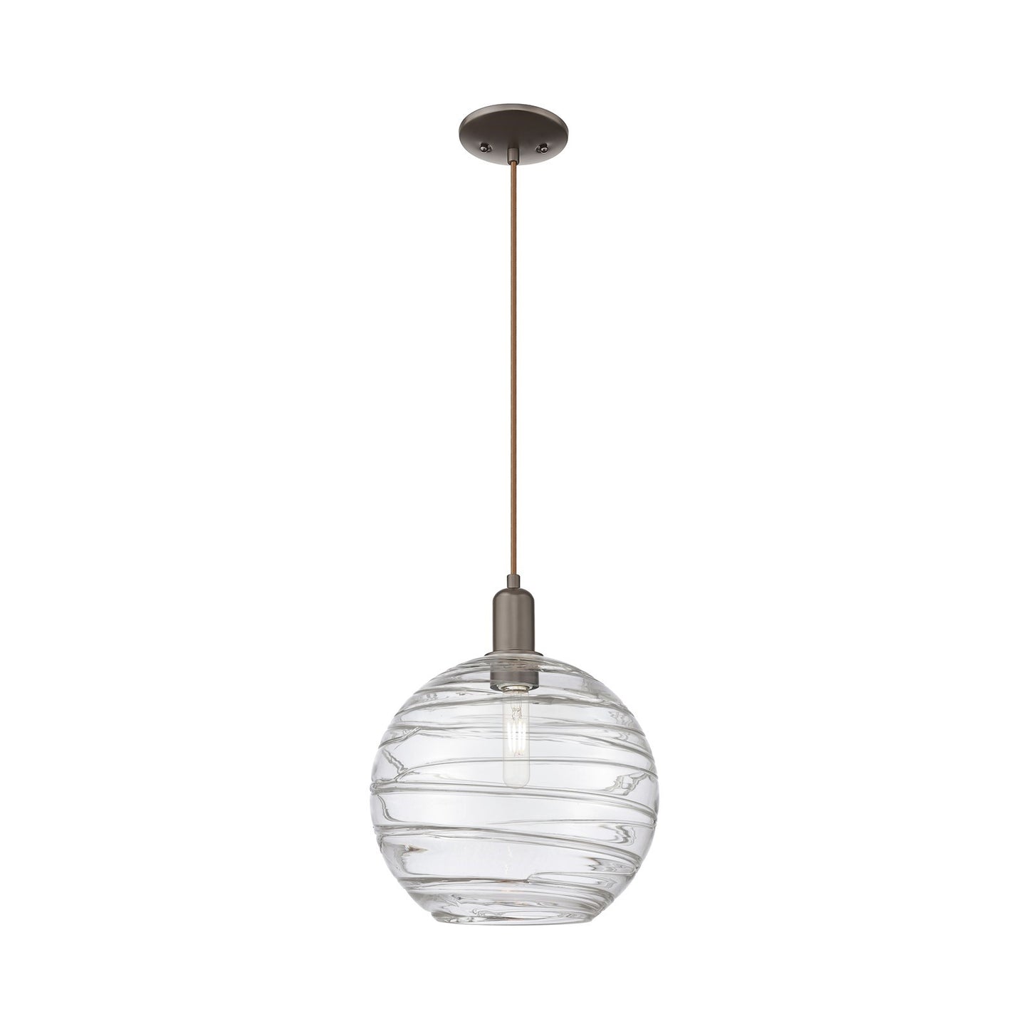 Innovations Athens Deco Swirl 12in 1-Light Mini Pendant | Industrial Oil Rubbed Bronze Steel and Clear Glass | Kitchen Island | Model 716-1P-OB-G1213-12CL