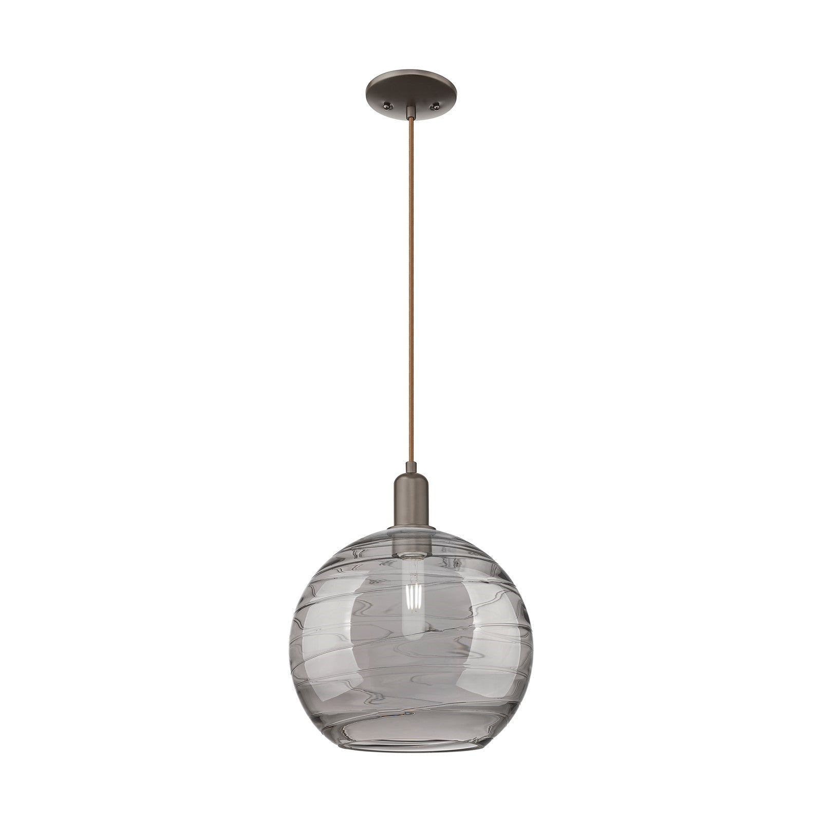 Innovations Athens Deco Swirl 12in 1-Light Mini Pendant | Industrial Oil Rubbed Bronze Steel and Light Smoke Glass | Kitchen | Model 716-1P-OB-G1213-12SM