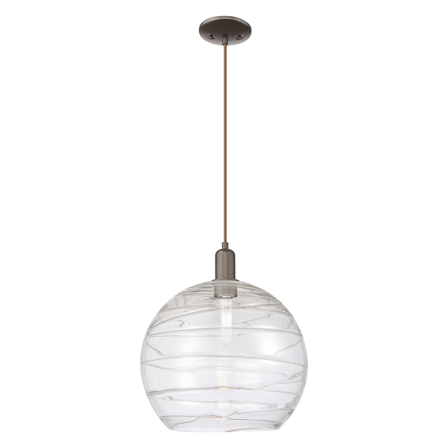 Innovations Athens Deco Swirl 14in 1-Light Mini Pendant | Industrial Oil Rubbed Bronze Steel and Clear Deco Swirl Glass | Model 716-1P-OB-G1213-14CL