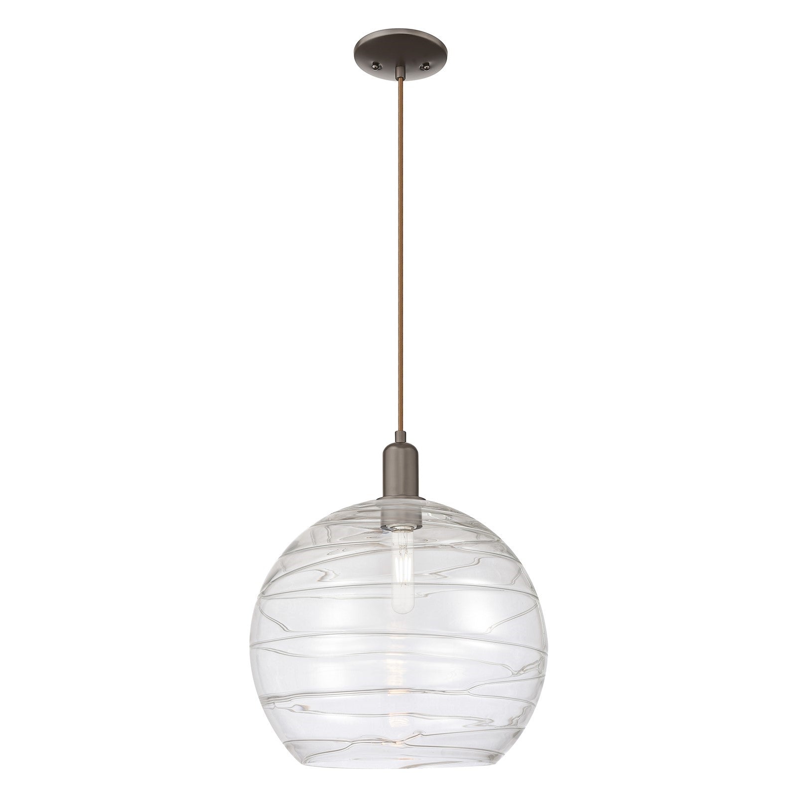 Innovations Athens Deco Swirl 14in 1-Light Mini Pendant | Industrial Oil Rubbed Bronze Steel and Clear Deco Swirl Glass | Model 716-1P-OB-G1213-14CL