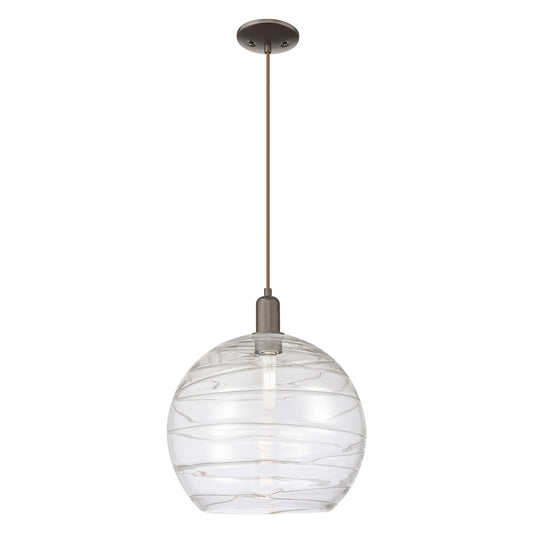 Innovations Athens Deco Swirl 14in 1-Light Mini Pendant | Industrial Oil Rubbed Bronze Steel and Clear Deco Swirl Glass | Model 716-1P-OB-G1213-14CL