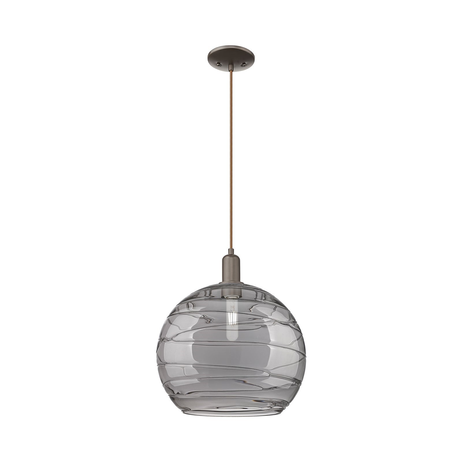 Innovations Athens Deco Swirl 14in 1-Light Mini Pendant | Industrial Oil Rubbed Bronze and Light Smoke Glass | Kitchen Island | Model 716-1P-OB-G1213-14SM
