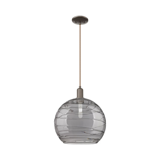 Innovations Athens Deco Swirl 14in 1-Light Mini Pendant | Industrial Oil Rubbed Bronze and Light Smoke Glass | Kitchen Island | Model 716-1P-OB-G1213-14SM