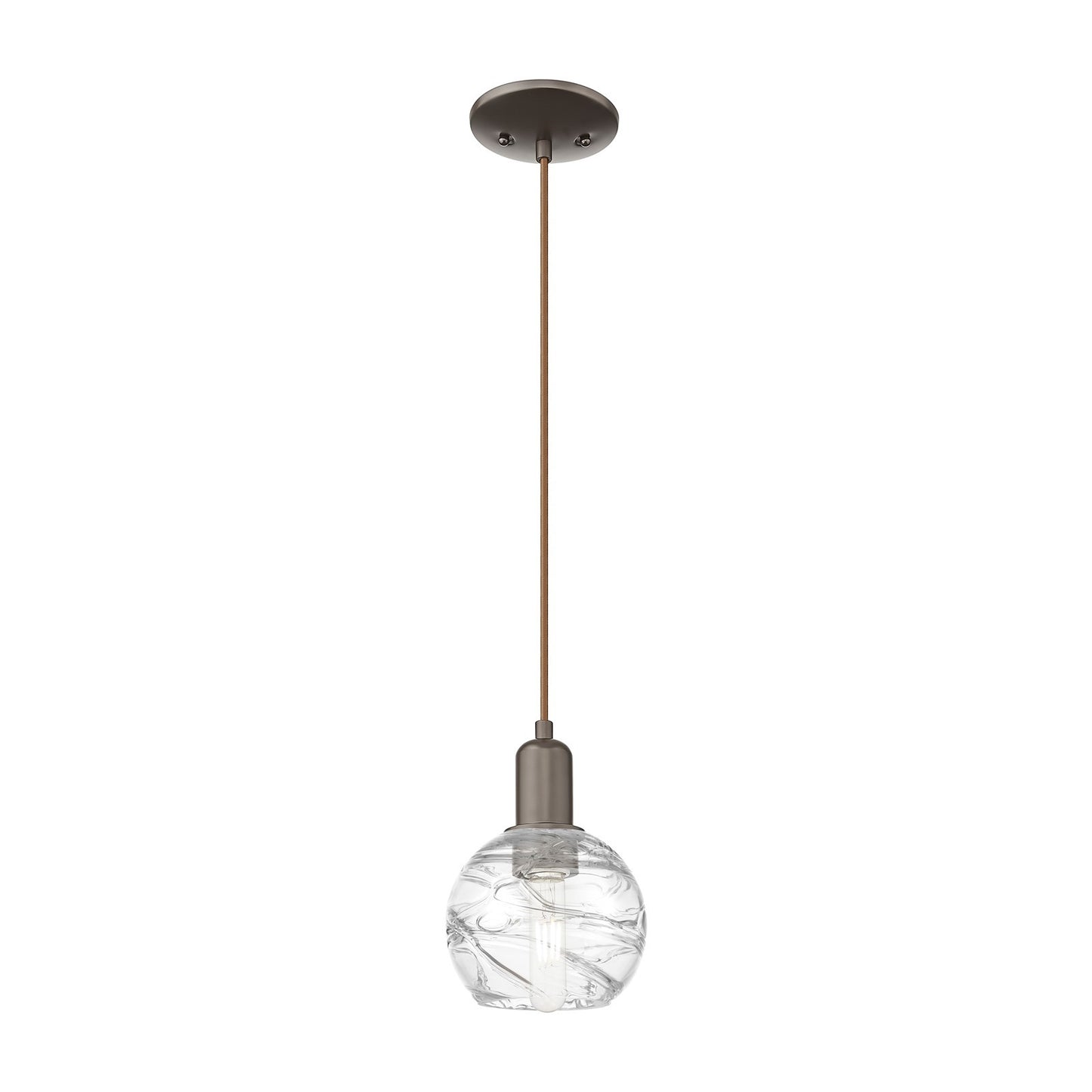 Innovations Athens Deco Swirl 6in 1-Light Mini Pendant | Industrial Oil Rubbed Bronze Steel and Clear Deco Swirl Glass | Model 716-1P-OB-G1213-6CL