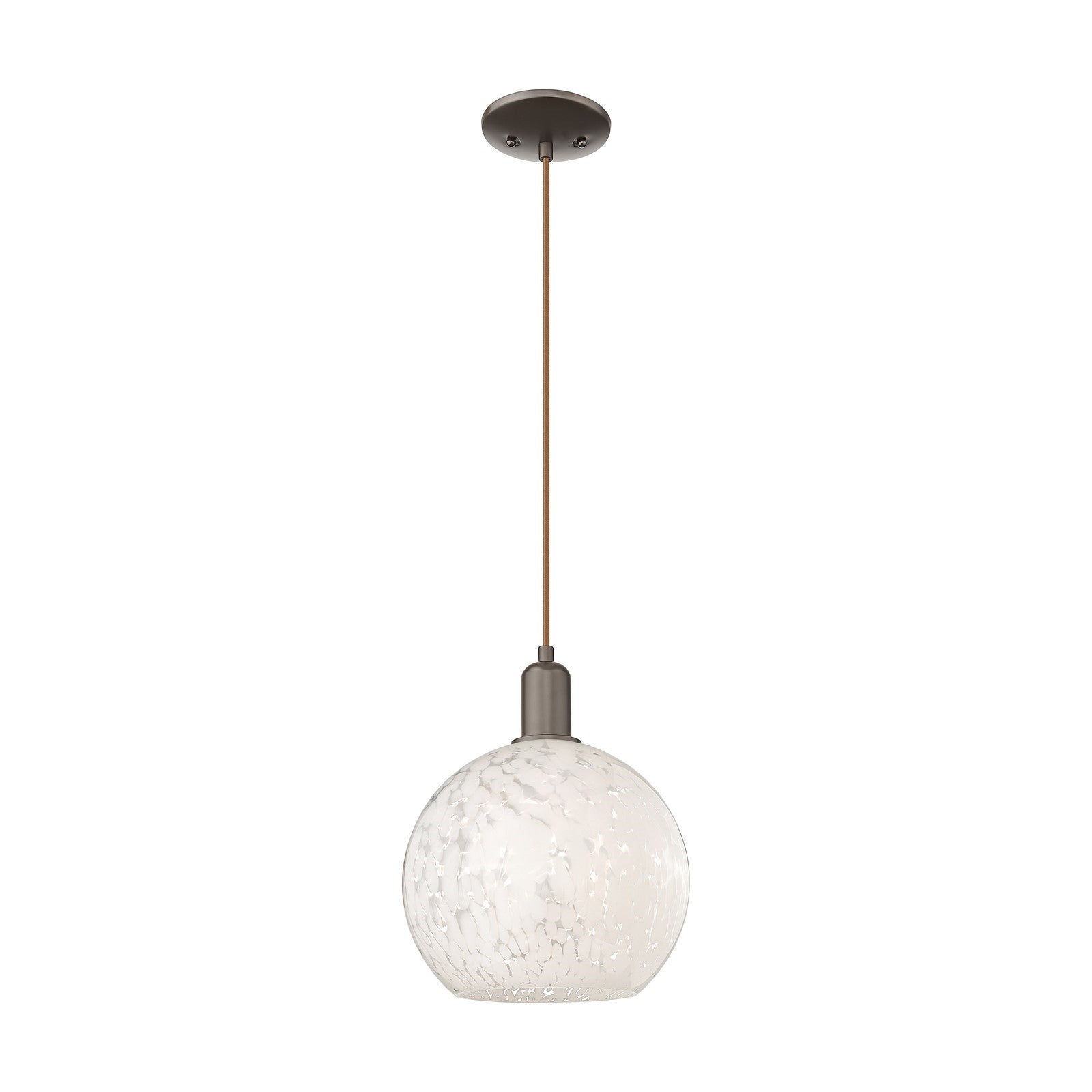 Innovations Lighting Arcadia 10in 1-Light Mini Pendant | Industrial Oil Rubbed Bronze and White Mouchette Glass | Kitchen | Model 716-1P-OB-G1216-10WM