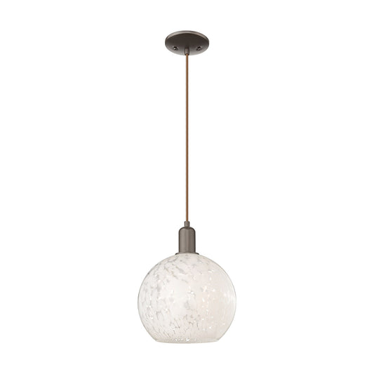 Innovations Lighting Arcadia 10in 1-Light Mini Pendant | Industrial Oil Rubbed Bronze and White Mouchette Glass | Kitchen | Model 716-1P-OB-G1216-10WM