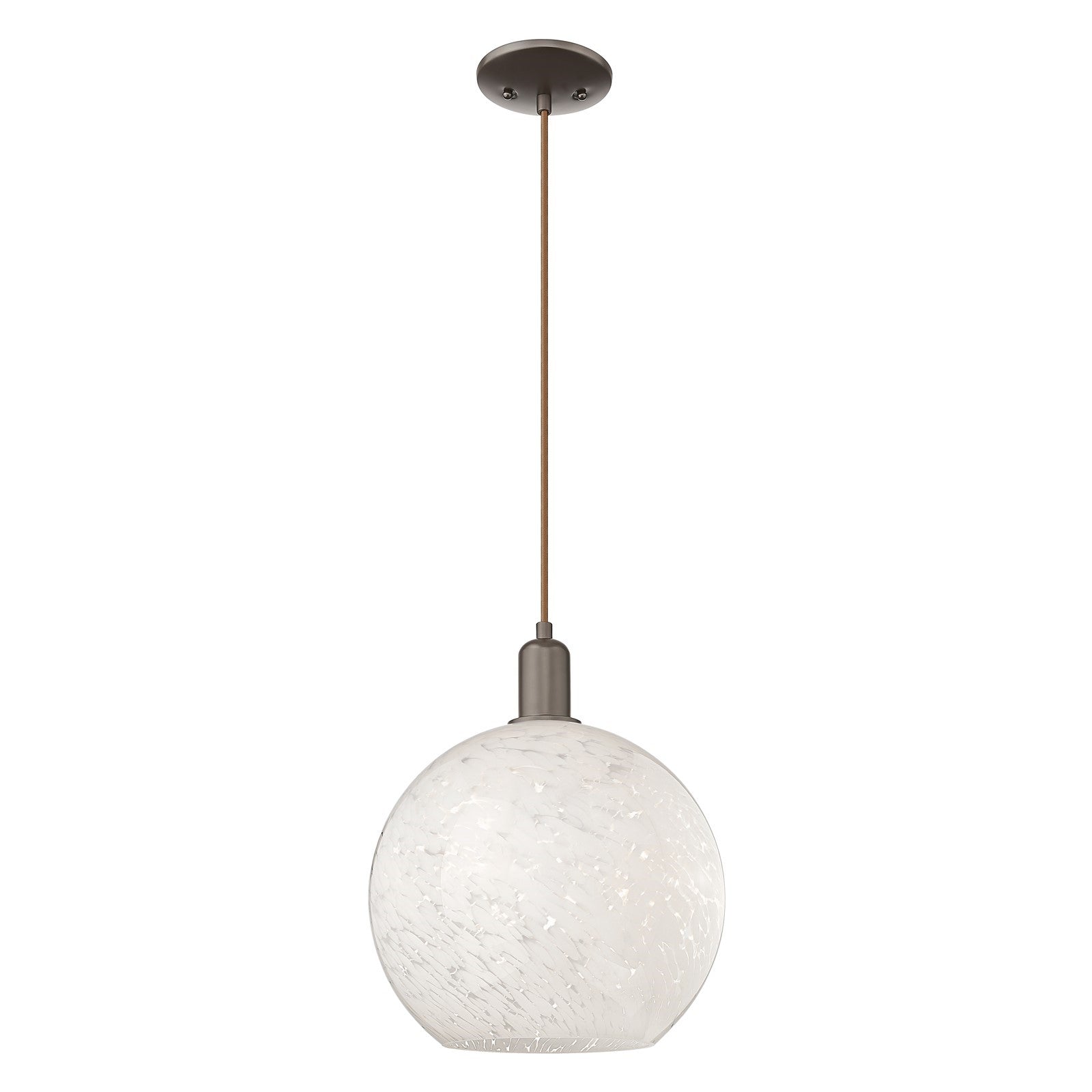 Innovations Lighting White Mouchette 12in 1-Light Mini Pendant | Industrial Oil Rubbed Bronze Steel and White Glass | Kitchen | Model 716-1P-OB-G1216-12WM