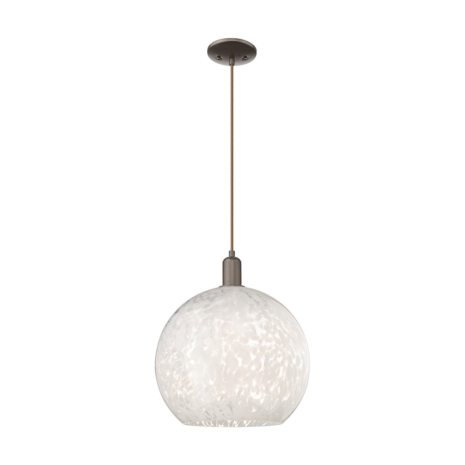 Innovations Lighting Arcadia 14in 1-Light Mini Pendant | Industrial Oil Rubbed Bronze Steel and White Mouchette Glass | Model 716-1P-OB-G1216-14WM