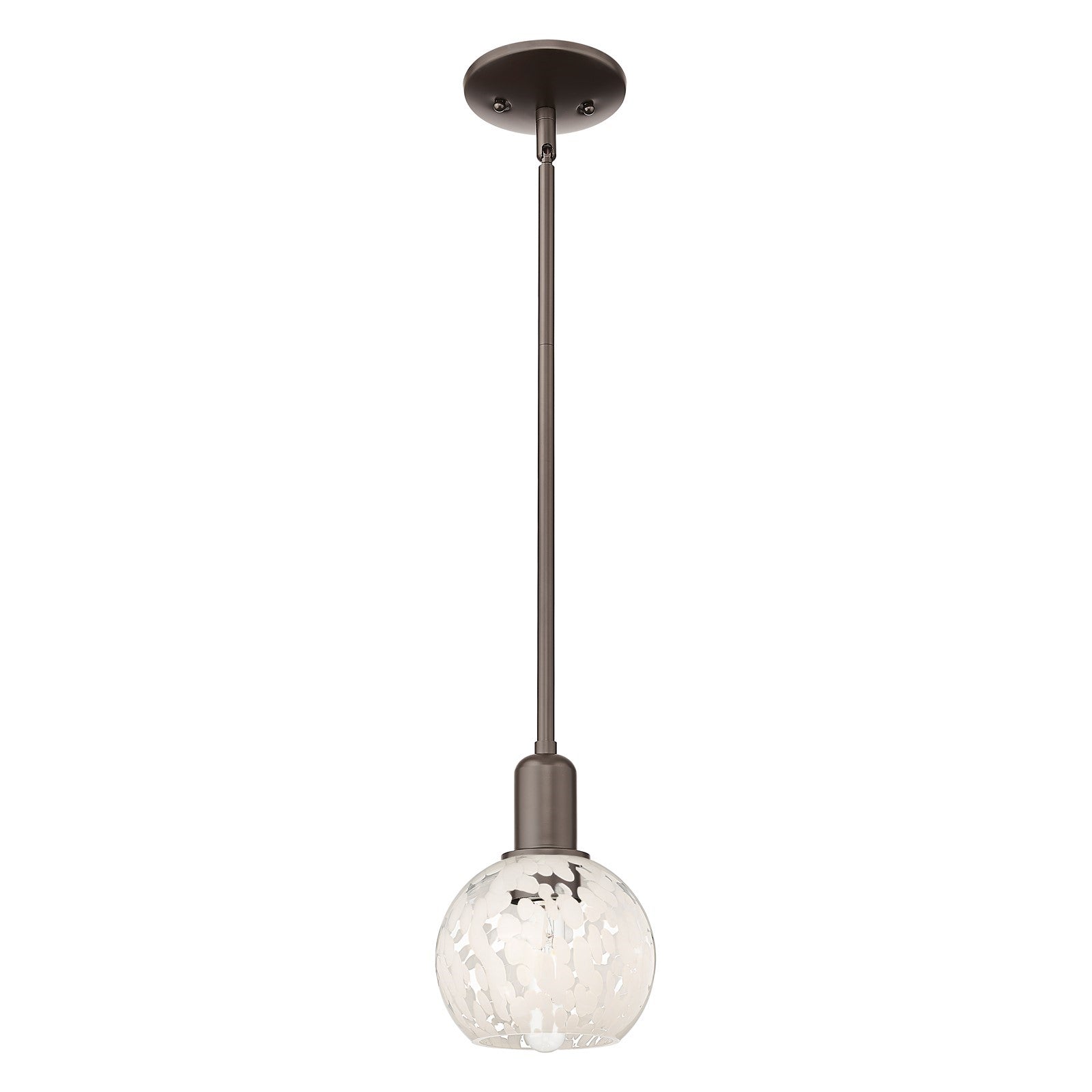 Innovations Lighting White Mouchette 6in 1-Light Mini Pendant | Industrial Oil Rubbed Bronze Steel and White Mouchette Glass | Model 716-1P-OB-G1216-6WM