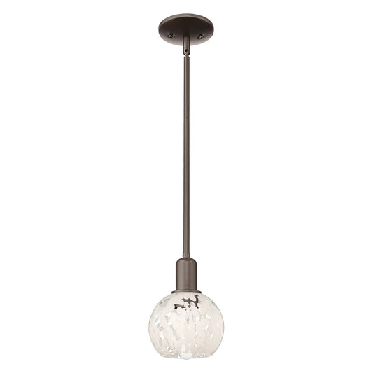 Innovations Lighting White Mouchette 6in 1-Light Mini Pendant | Industrial Oil Rubbed Bronze Steel and White Mouchette Glass | Model 716-1P-OB-G1216-6WM